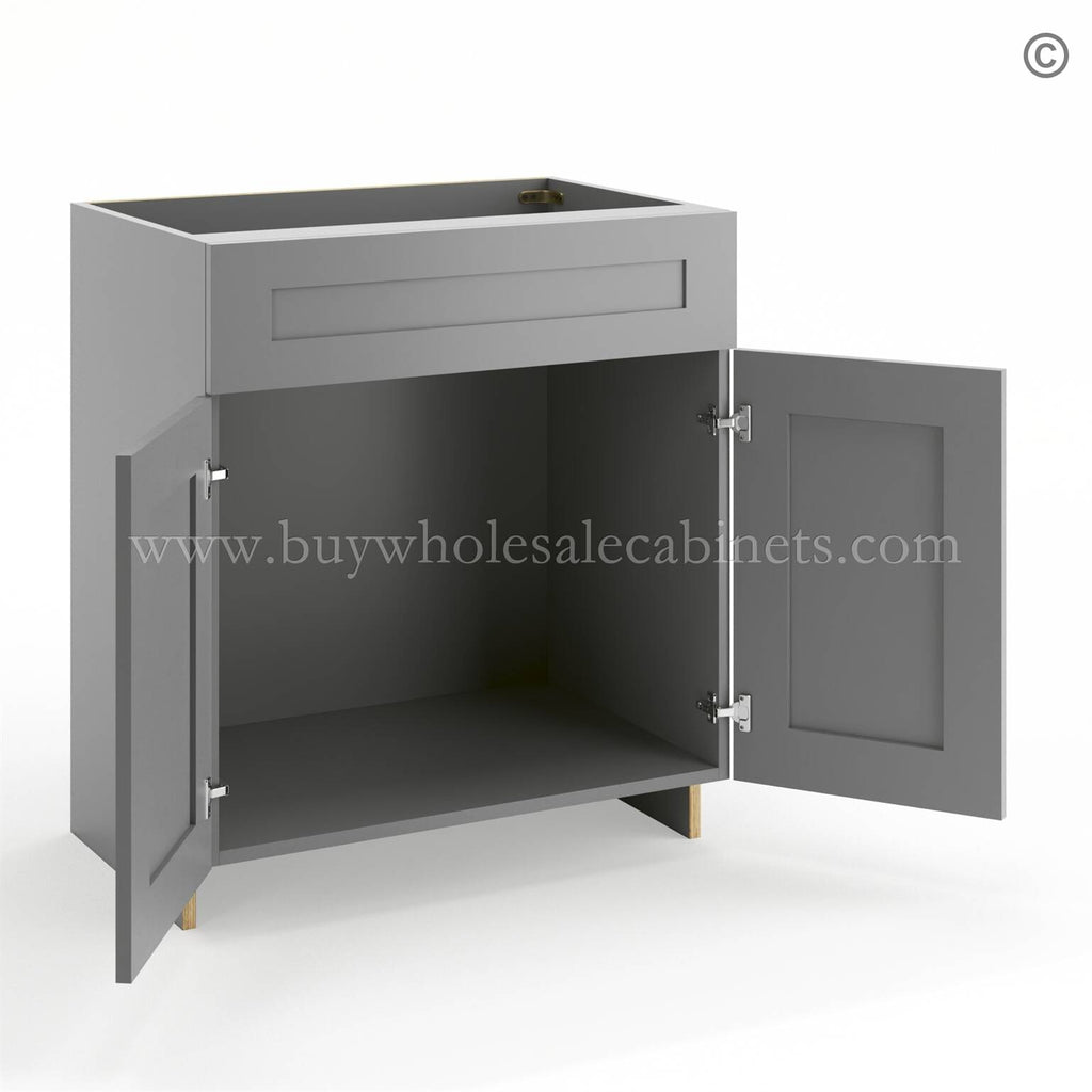 Frameless Graphite Gray Vanity Sink Base Cabinet – 2 Doors And 1 False Drawer