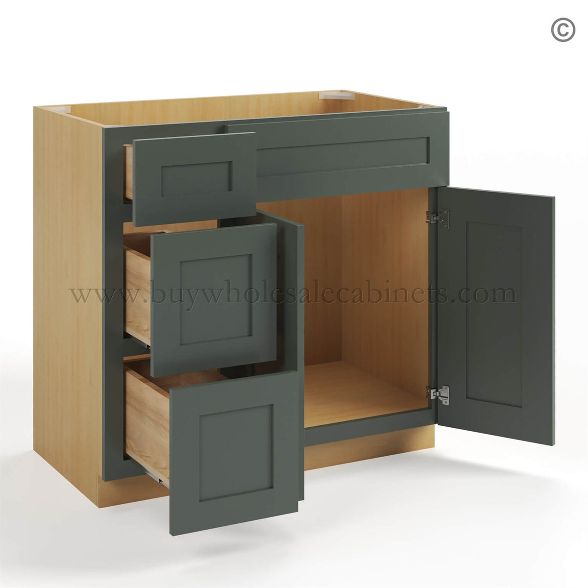Green Shaker 36″ W Vanity Combo with Drawers