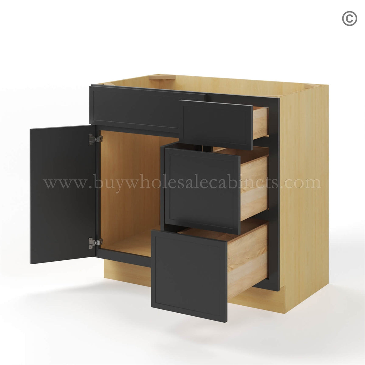 Slim Black Shaker Vanity Drawer Cabinet