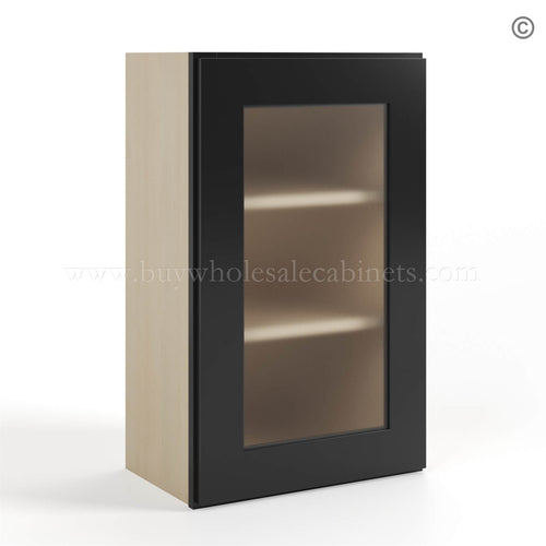 Black Shaker 30″ H Single Door Wall Cabinet with Glass Door