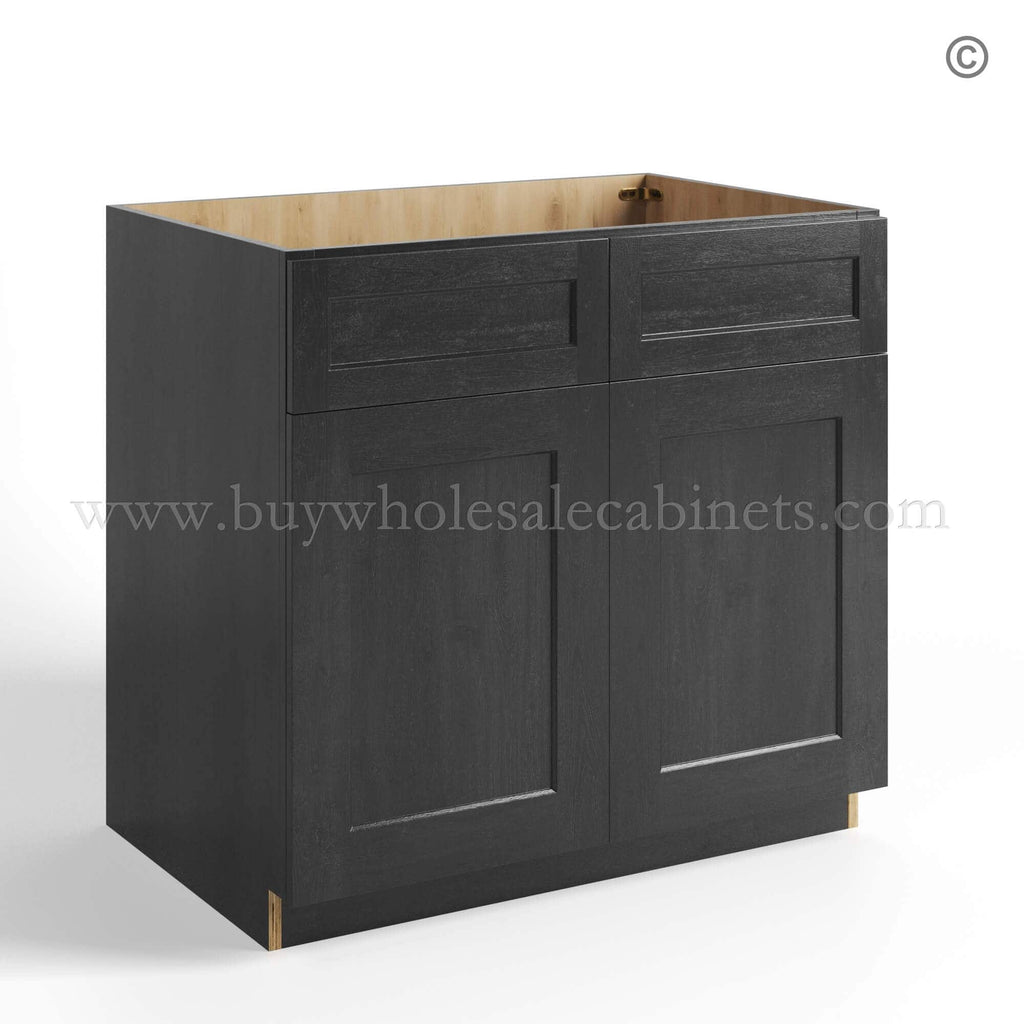 Charcoal Black Shaker Sink Base Double Door & Double False Drawer