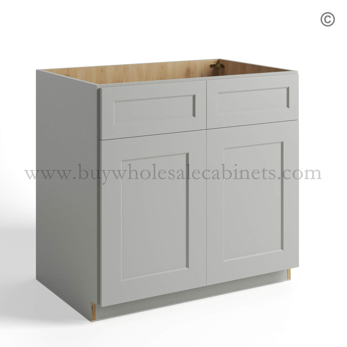 Dorian Gray Shaker Sink Base Double Door and Double False Drawer