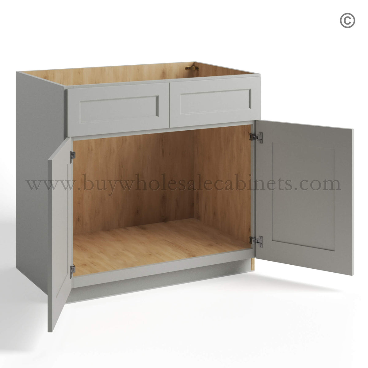 Dorian Gray Shaker Sink Base Double Door and Double False Drawer