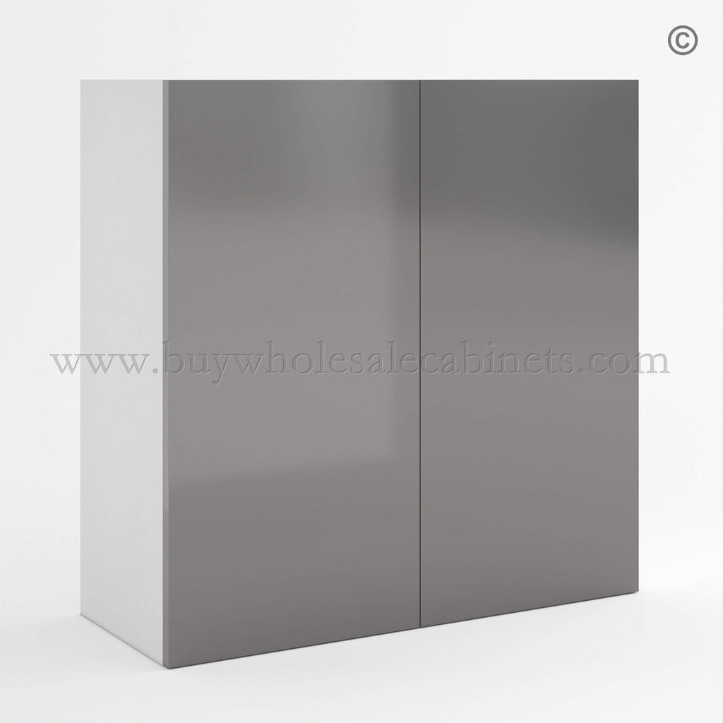 Frameless Gloss Gray 30″H Double Door Wall Cabinet