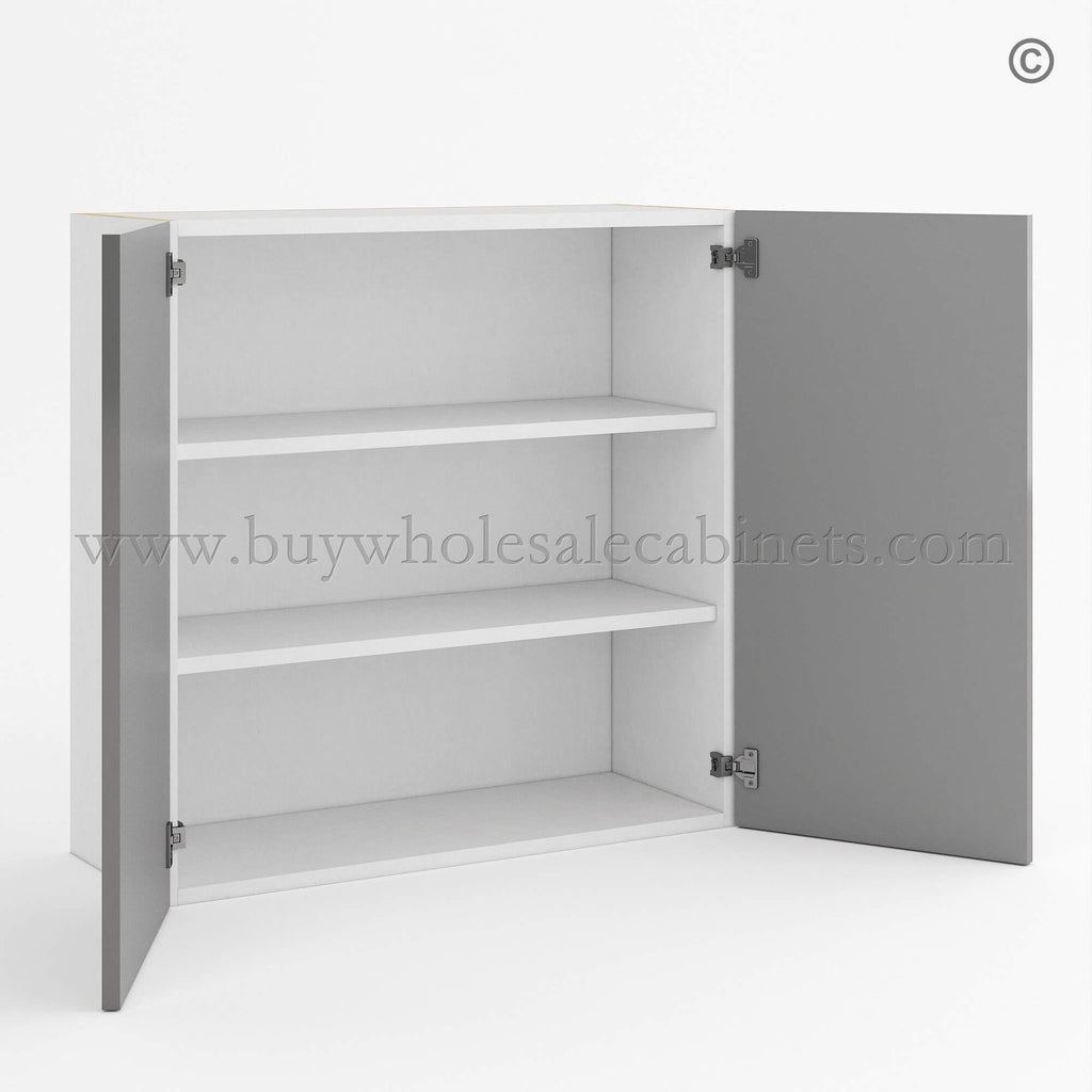 Frameless Gloss Gray 30″H Double Door Wall Cabinet