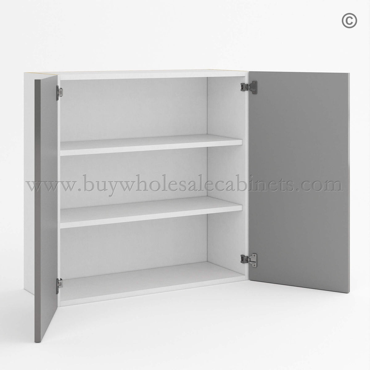 Frameless Gloss Gray 30″H Double Door Wall Cabinet