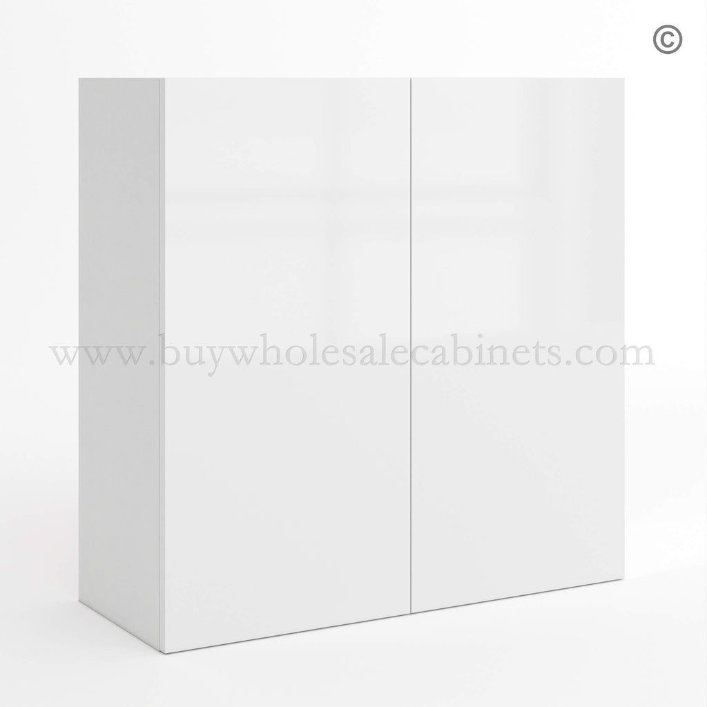 Frameless Gloss White 30″H Double Door Wall Cabinet