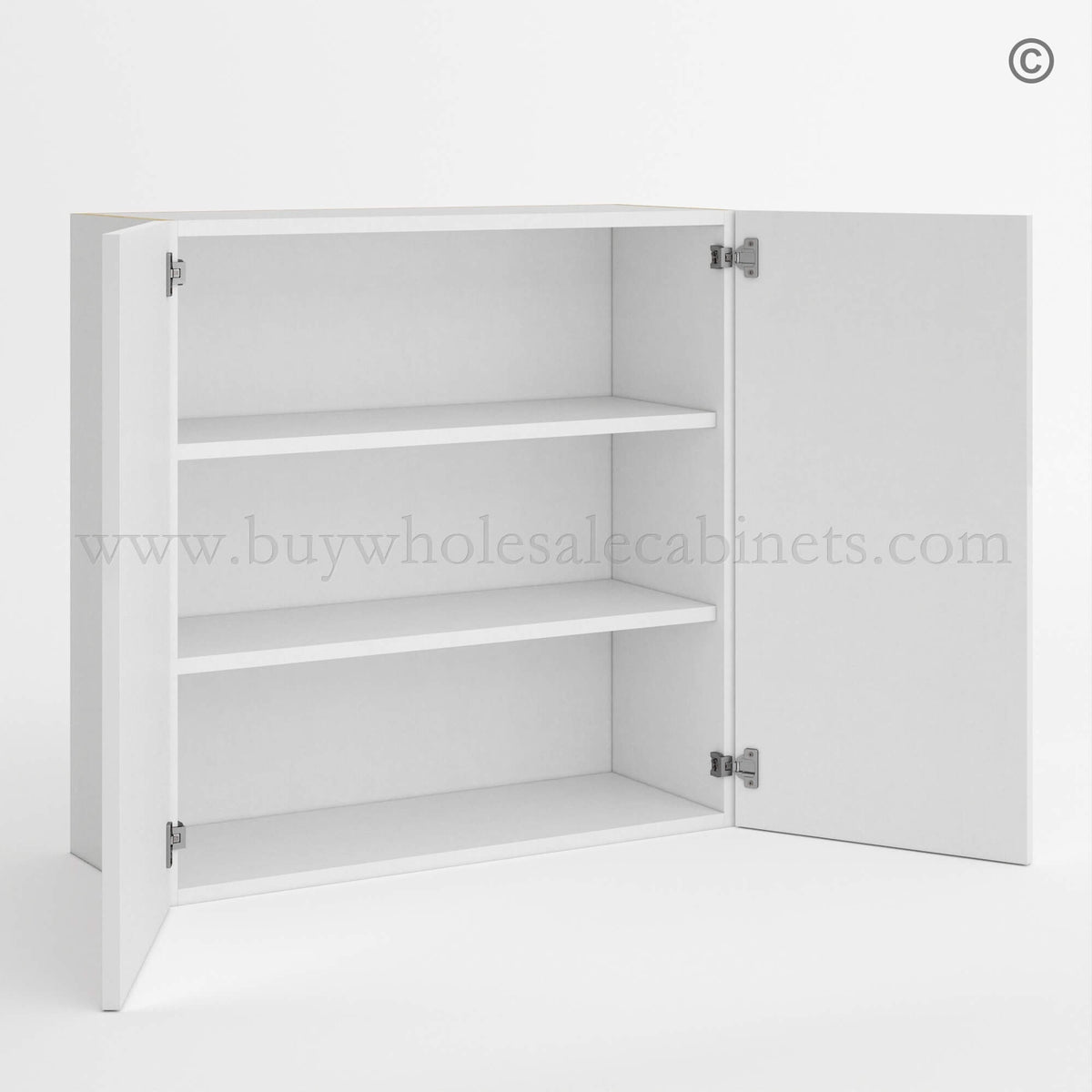 Frameless Gloss White 30″H Double Door Wall Cabinet