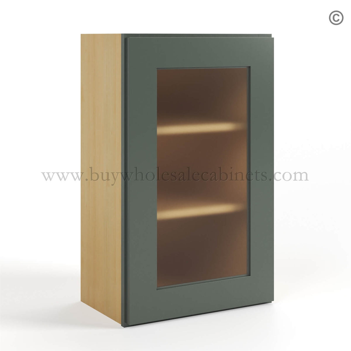Green Shaker 30″ H Single Door Wall Cabinet with Glass Door