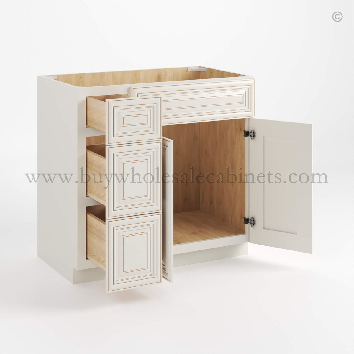 Charleston White Raised Panel 36″ W Vanity Combo with Drawers