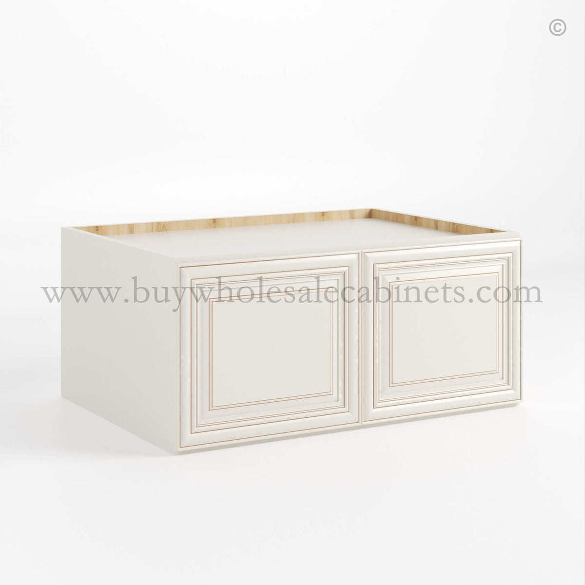 Charleston White Raised Panel 33″ W Refrigerator Wall Cabinet 24″ Deep