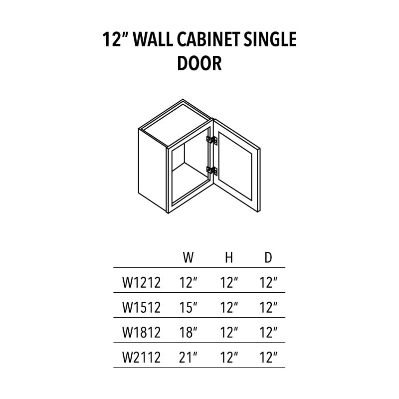 Unfinished Shaker 12″ Wall Cabinet Single Door