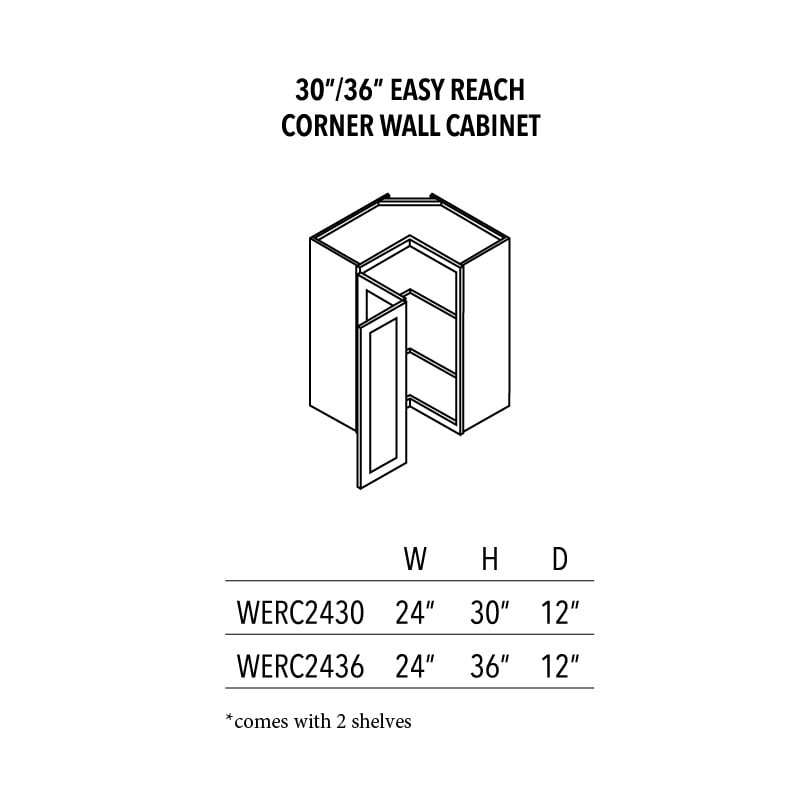 Unfinished Shaker 30″/36″ Easy Reach Corner Wall Cabinet