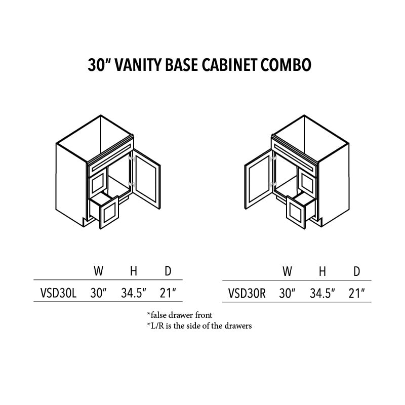 Unfinished Shaker 30″ Vanity Base Cabinet Combo