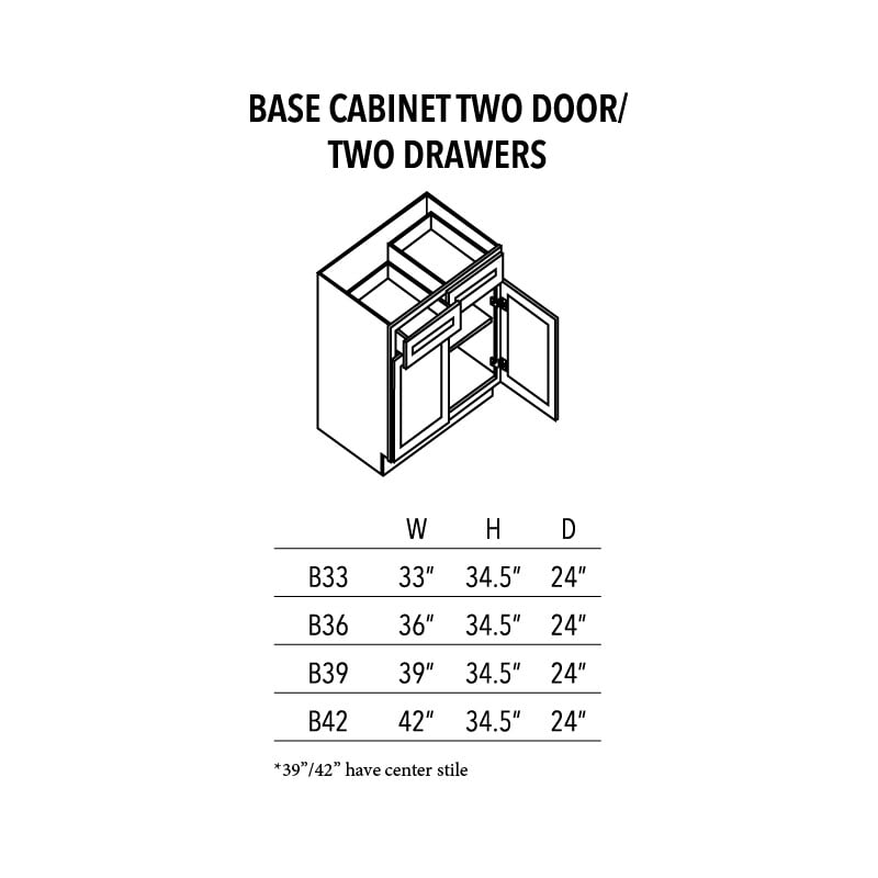 Unfinished Shaker Base Cabinet Two Door/Two Drawers