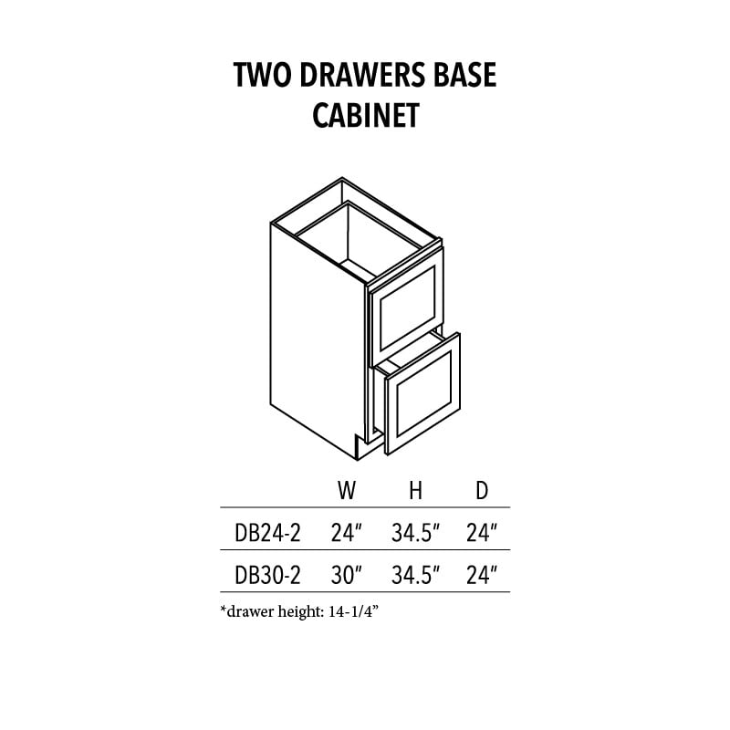 Unfinished Shaker Two Drawers Base Cabinet