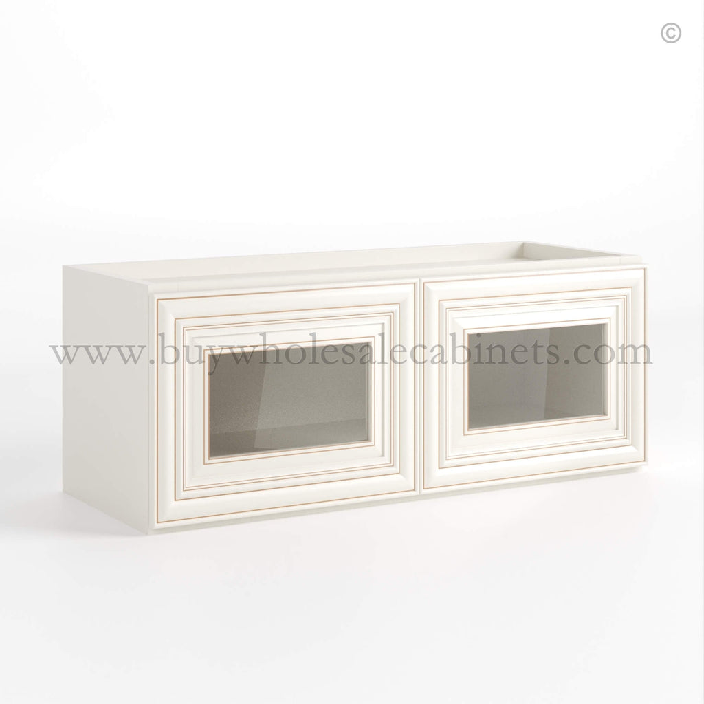 Charleston White Raised Panel 12″ H Double Door Wall Cabinet with Glass Doors