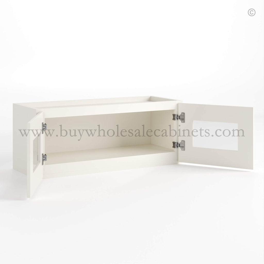 Charleston White Raised Panel 12″ H Double Door Wall Cabinet with Glass Doors