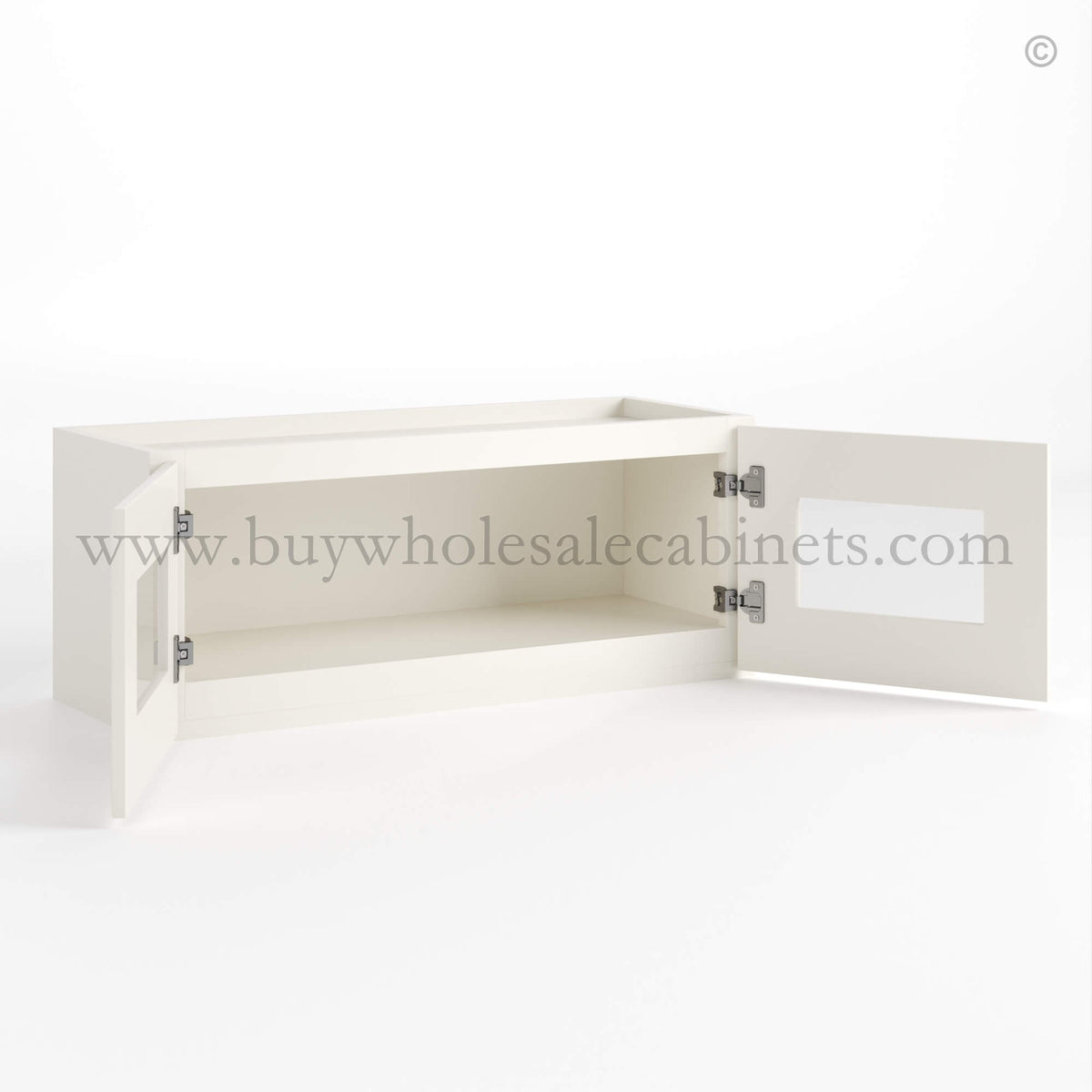 Charleston White Raised Panel 12″ H Double Door Wall Cabinet with Glass Doors