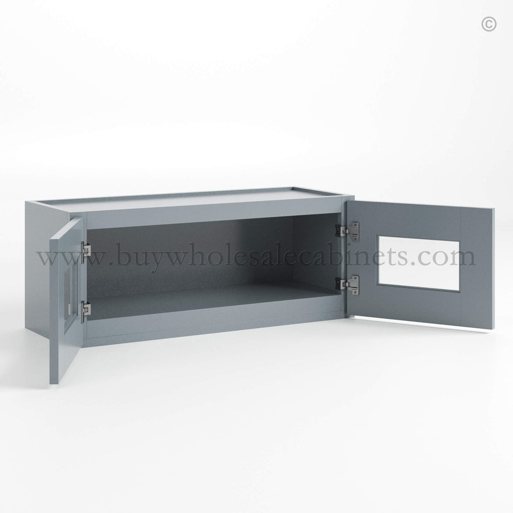 Gray Shaker 12″ H Double Door Wall Cabinet with Glass Doors