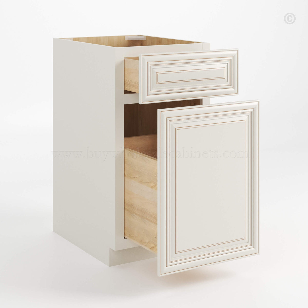 Charleston White Raised Panel Two Drawer Document File Base Cabinet