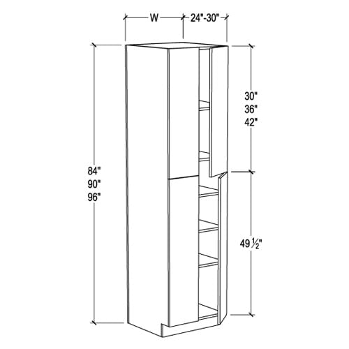 Frameless Classic Chestnut Pantry Cabinet – Double Doors 24″W