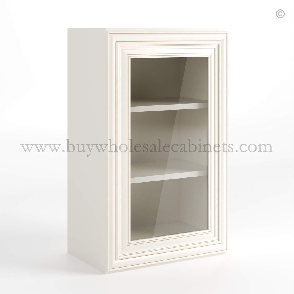 Charleston White Raised Panel 30″ H Single Door Wall Cabinet with Glass Door