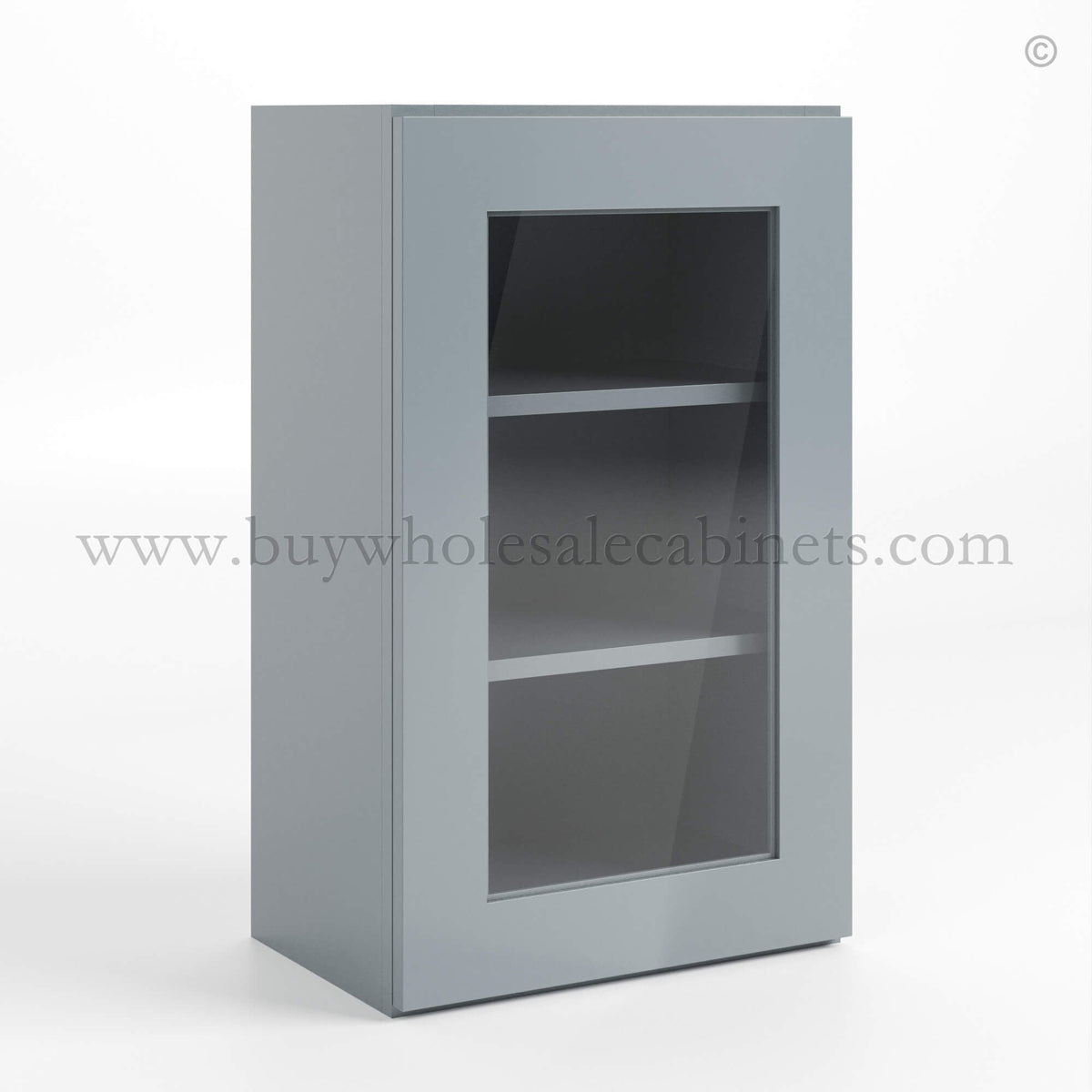 Gray Shaker 30″ H Single Door Wall Cabinet with Glass Door