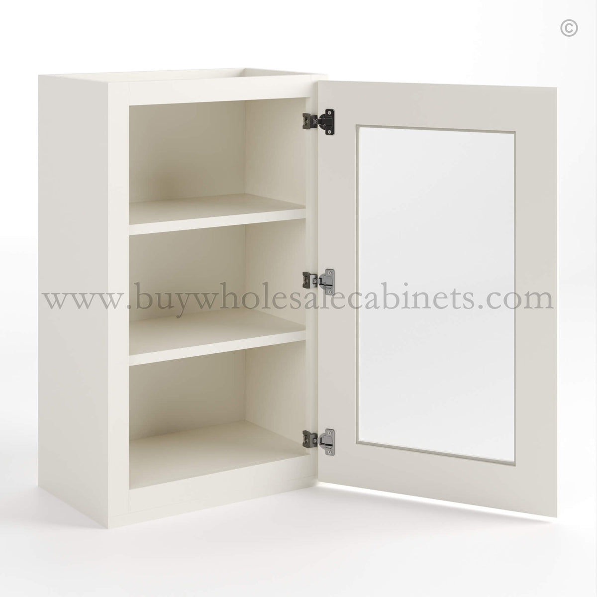 Charleston White Raised Panel 30″ H Single Door Wall Cabinet with Glass Door