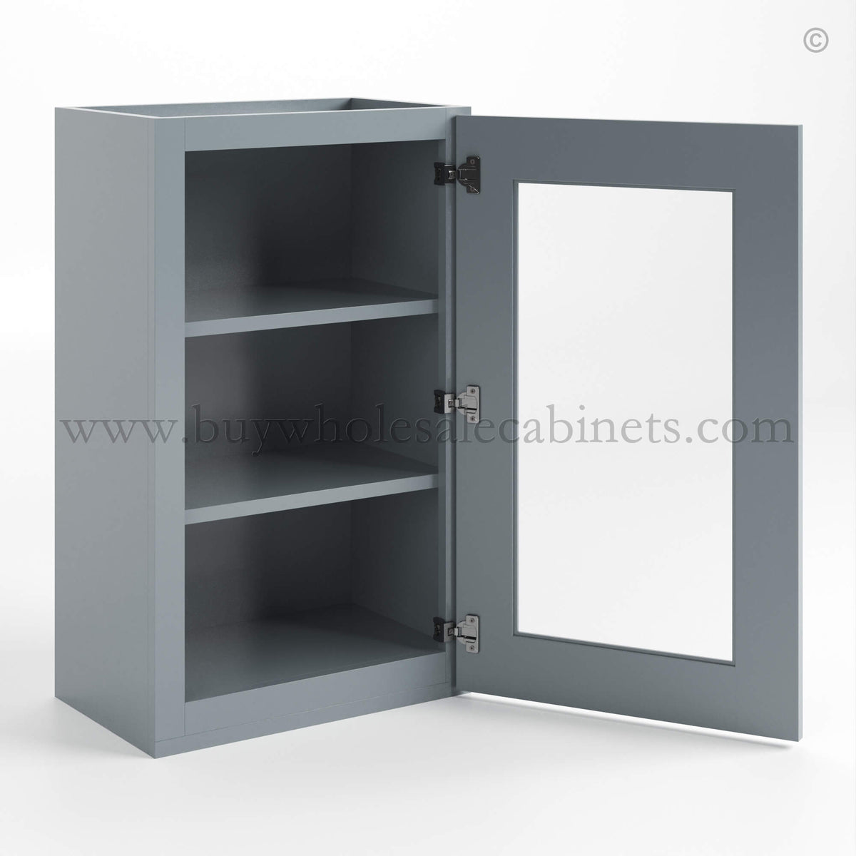 Gray Shaker 30″ H Single Door Wall Cabinet with Glass Door