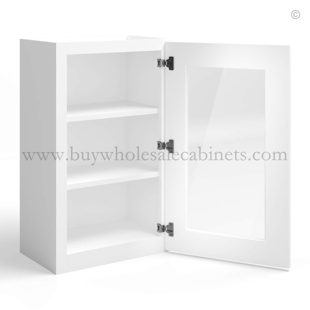 White Shaker 30″ H Single Door Wall Cabinet with Glass Door