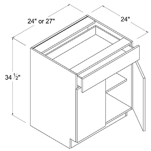 Frameless Gloss Gray Base Cabinet Double Door and Single Drawer