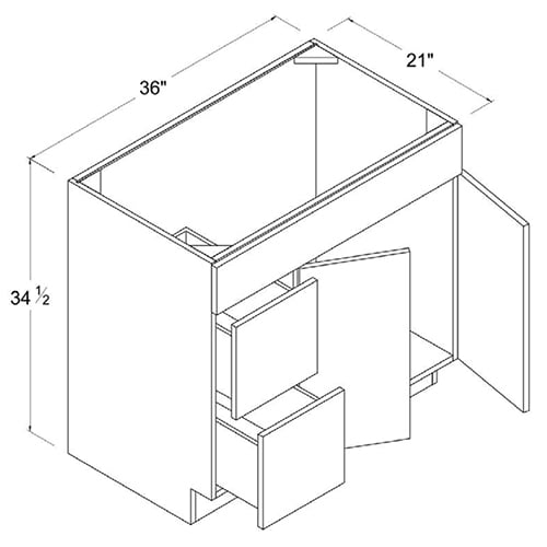 Frameless Gloss White Double Drawer Single Dummy Drawer Vanity Combo Base Cabinet 36″W