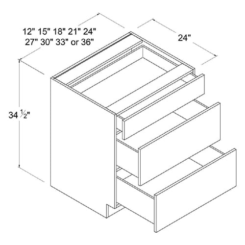 Frameless Gloss Gray Three Drawer Base Cabinet