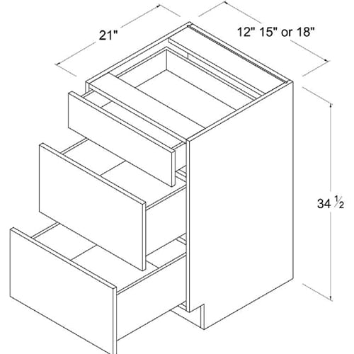 Frameless Gloss Gray Three Drawer Base Vanity Cabinet