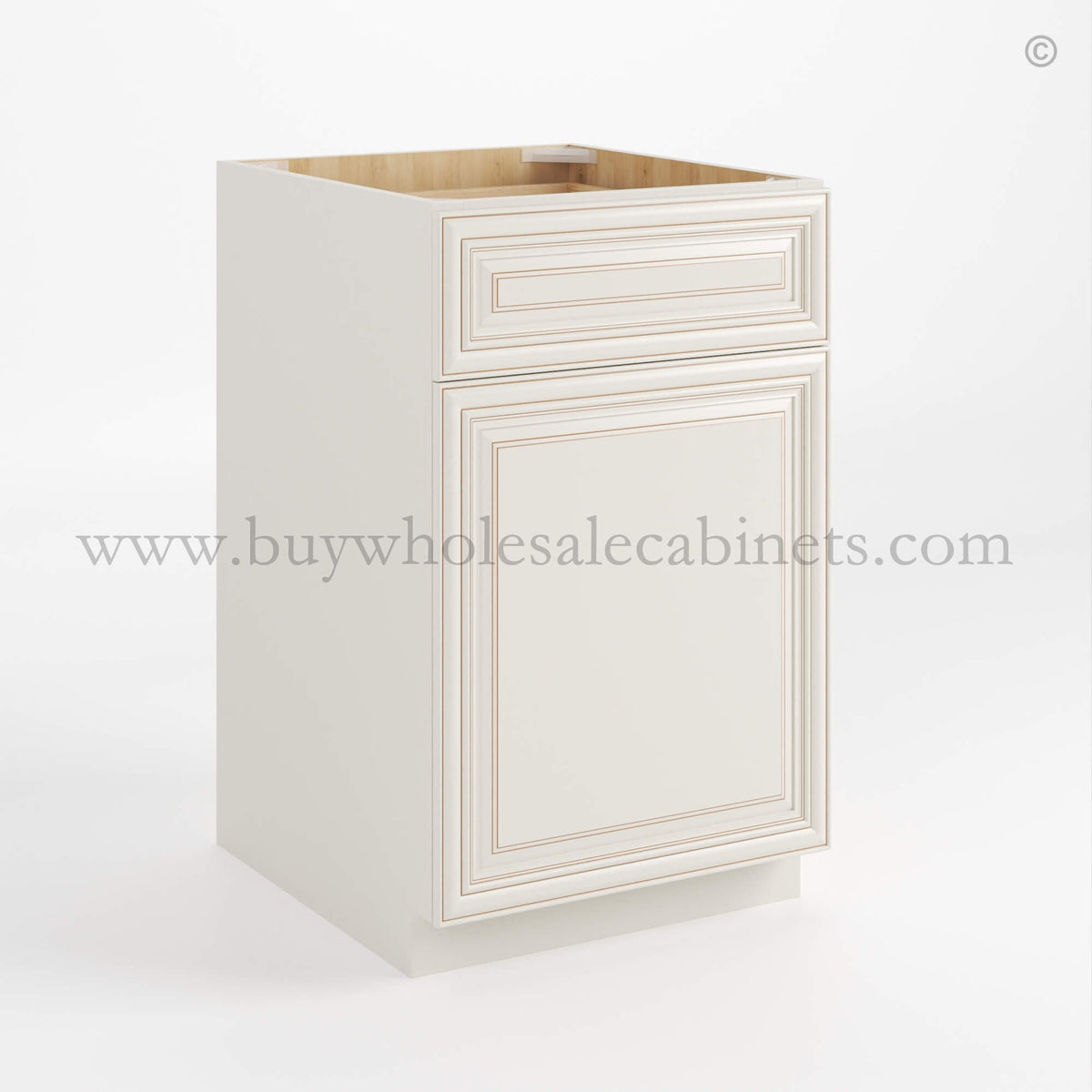 Charleston White Raised Panel Base Cabinet with Single Door & Drawer