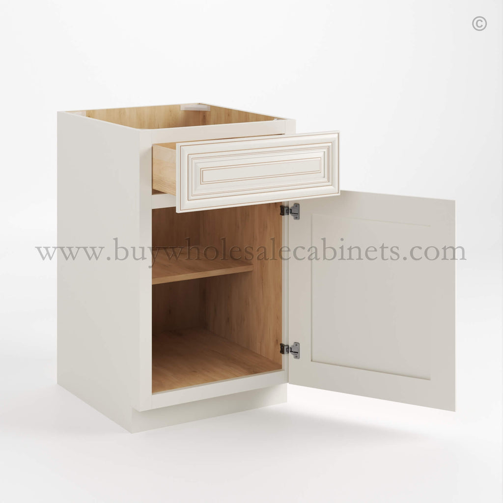 Charleston White Raised Panel Base Cabinet with Single Door & Drawer