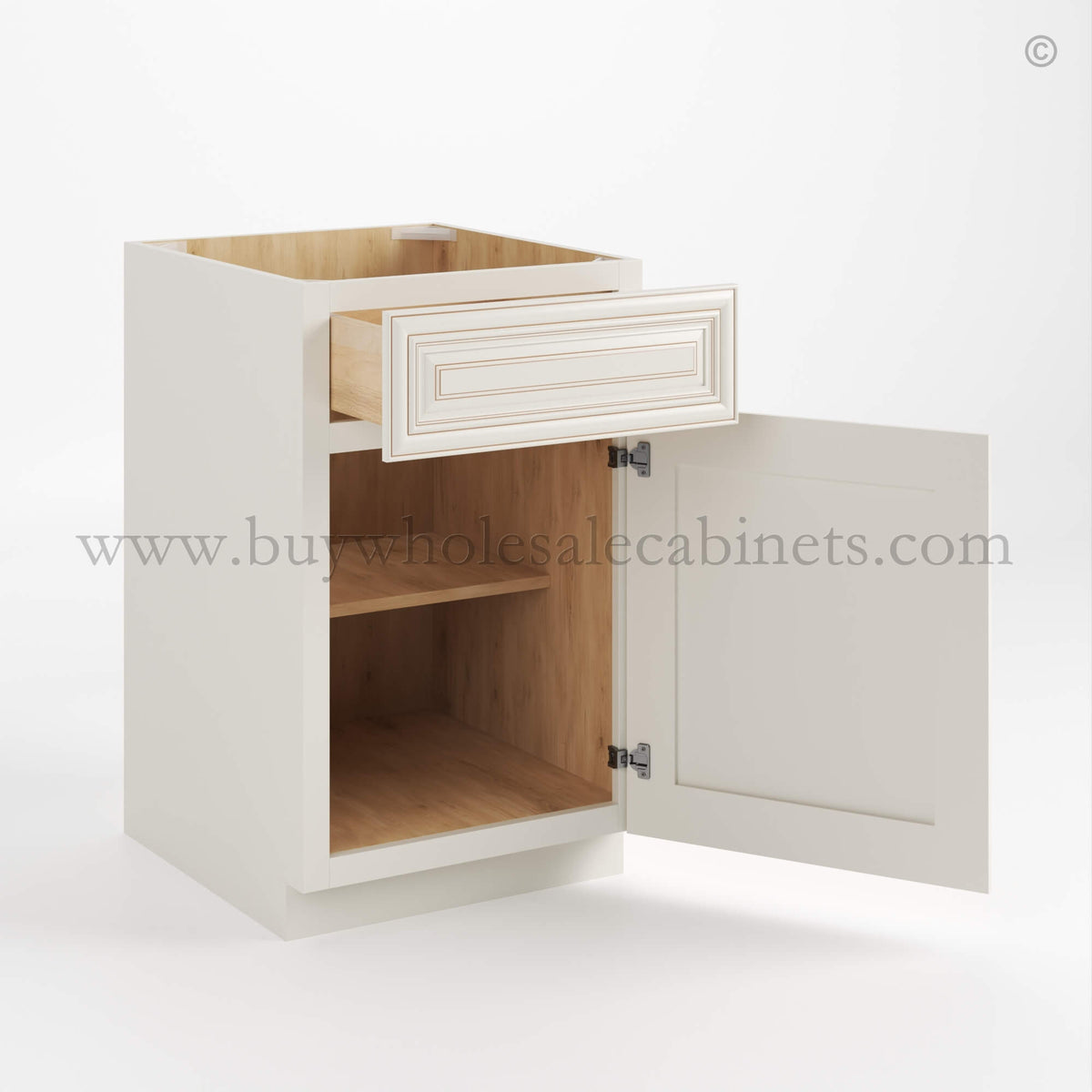 Charleston White Raised Panel Base Cabinet with Single Door & Drawer
