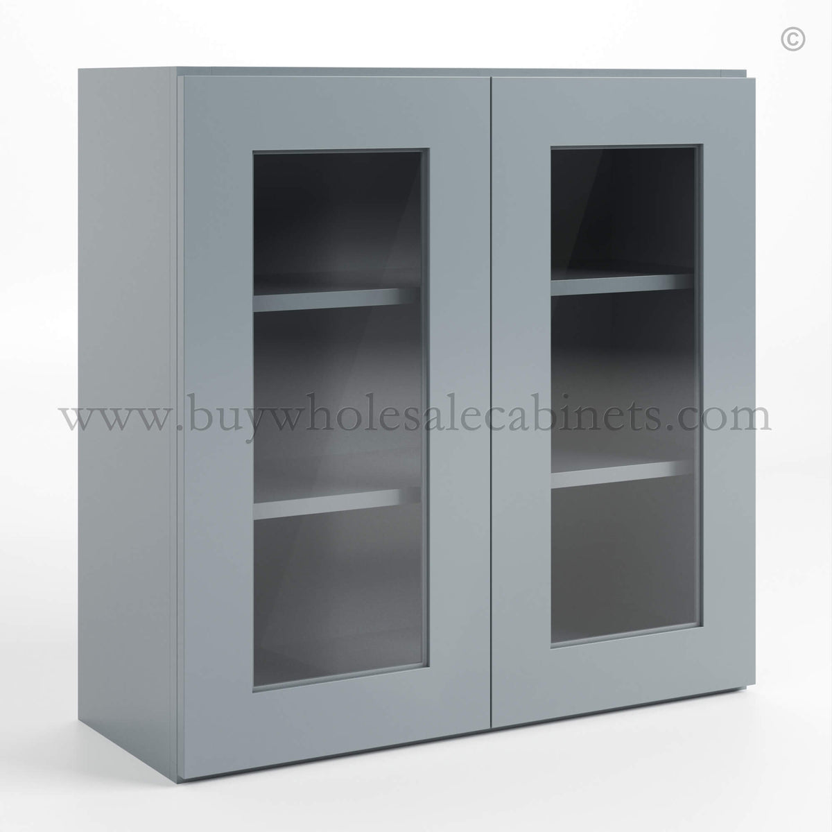 Gray Shaker 30″ H Double Door Wall Cabinet with Glass Doors