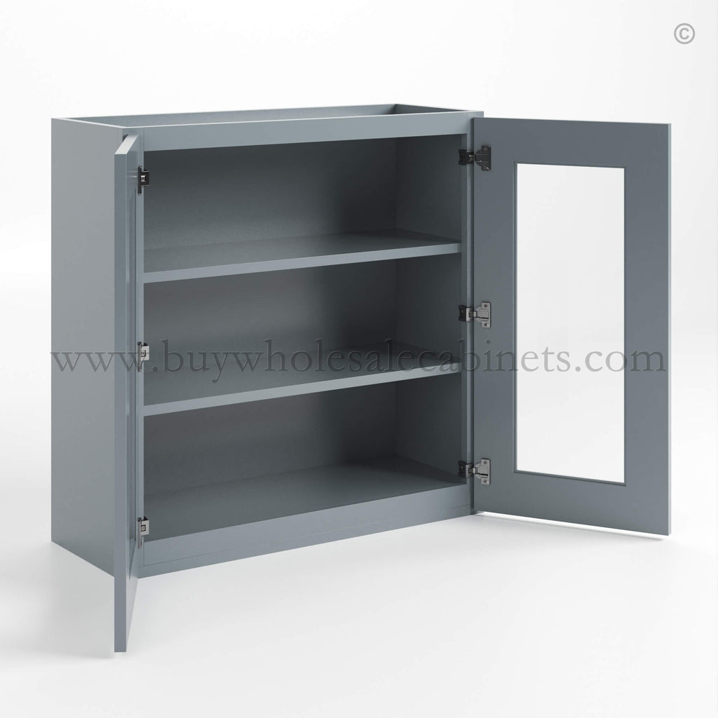 Gray Shaker 30″ H Double Door Wall Cabinet with Glass Doors