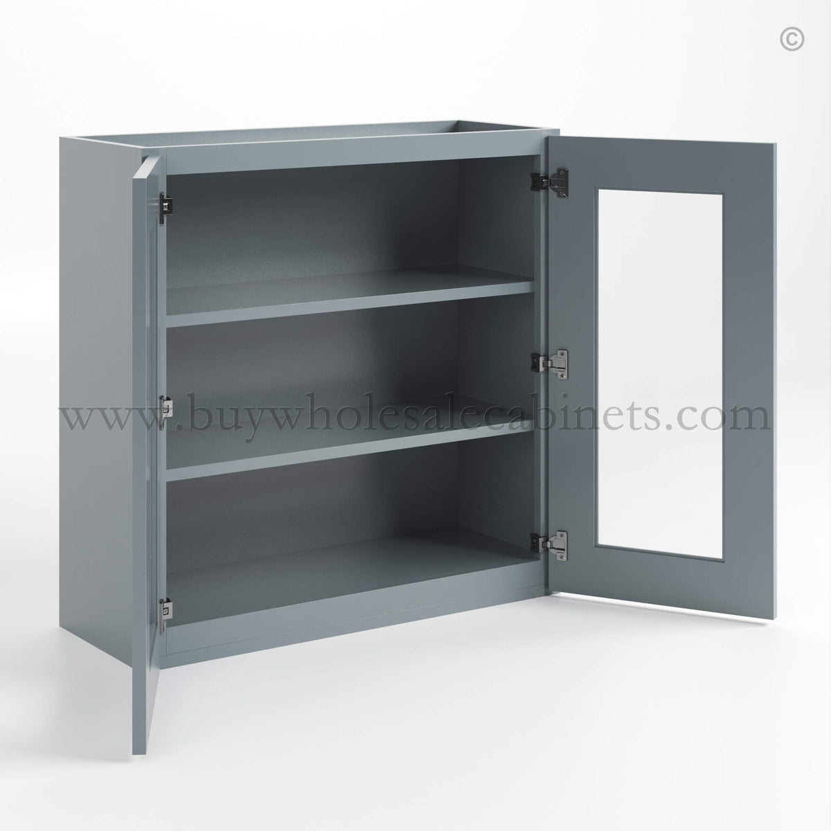 Gray Shaker 30″ H Double Door Wall Cabinet with Glass Doors