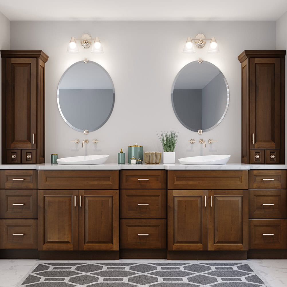 Frameless Classic Chestnut Pantry Cabinet – Double Doors 30″W