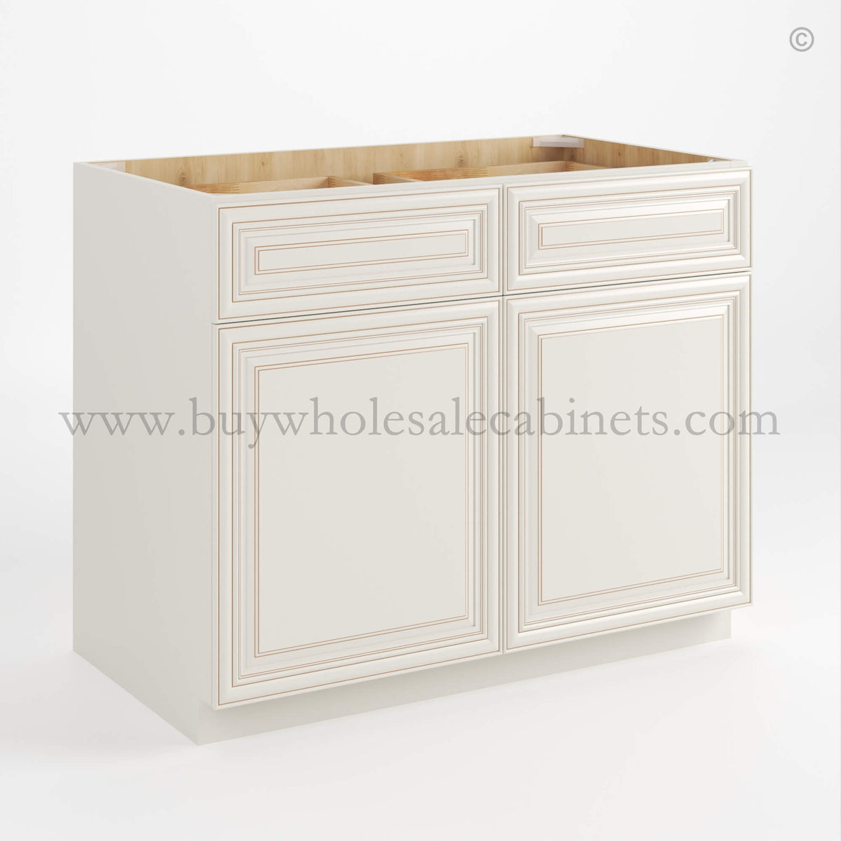 Charleston White Raised Panel Base Cabinet with Double Doors and Drawers