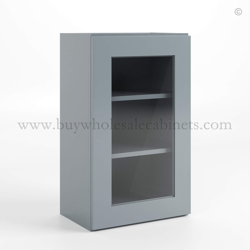 Gray Shaker 36″ H Single Door Wall Cabinet with Glass Door