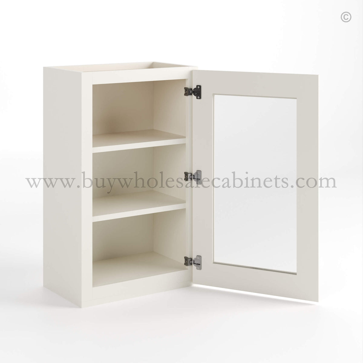 Charleston White Raised Panel 36″ H Single Door Wall Cabinet with Glass Door