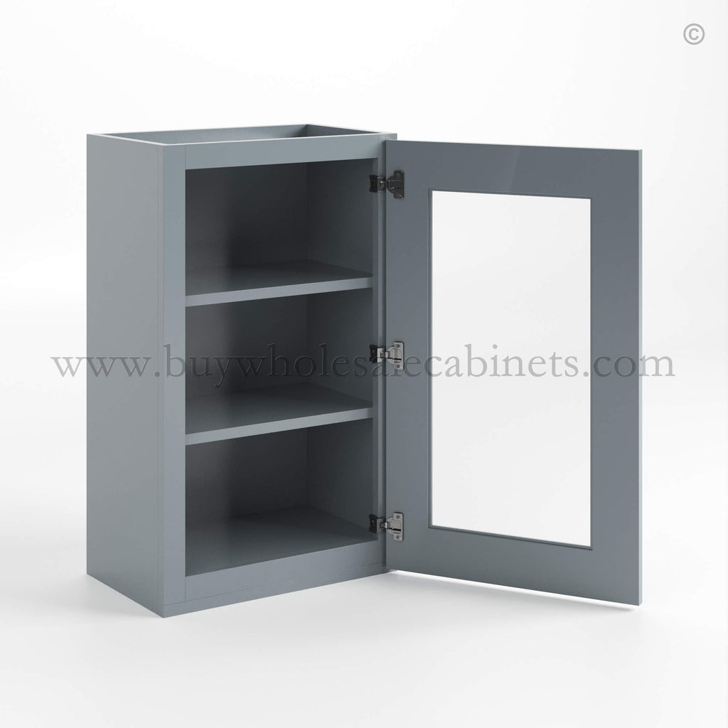 Gray Shaker 36″ H Single Door Wall Cabinet with Glass Door