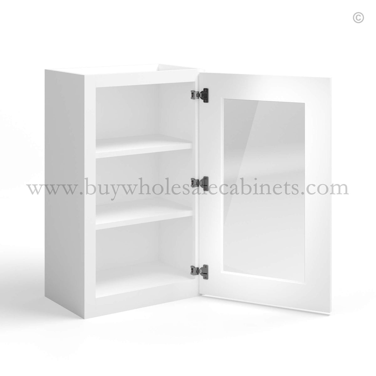 White Shaker 36″ H Single Door Wall Cabinet with Glass Door