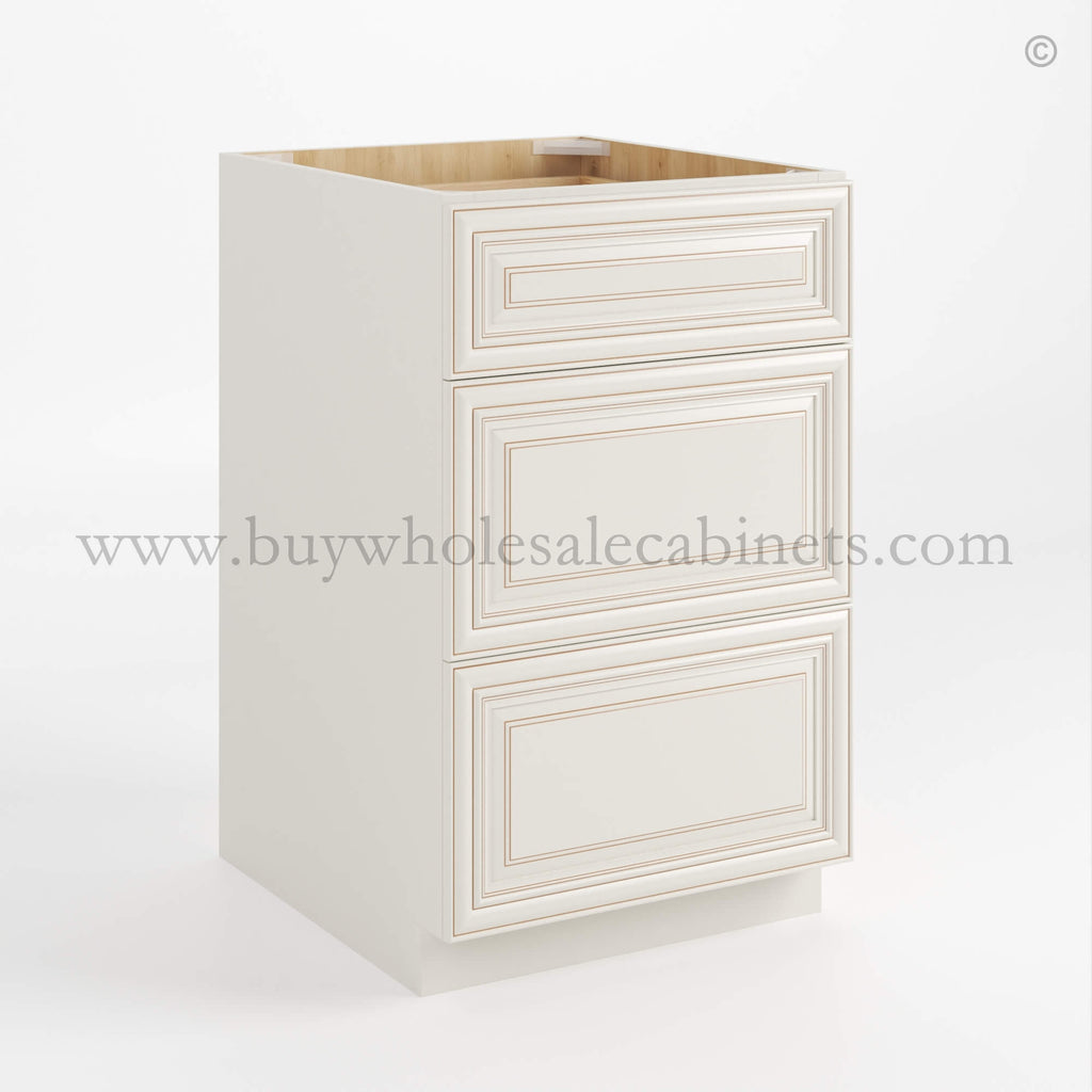 Charleston White Raised Panel Three Drawer Base