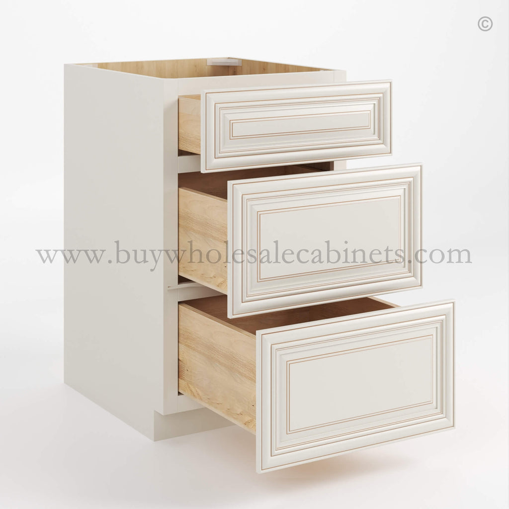Charleston White Raised Panel Three Drawer Base