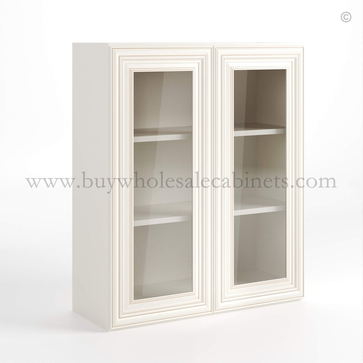 Charleston White Raised Panel 36″ H Double Door Wall Cabinet with Glass Doors